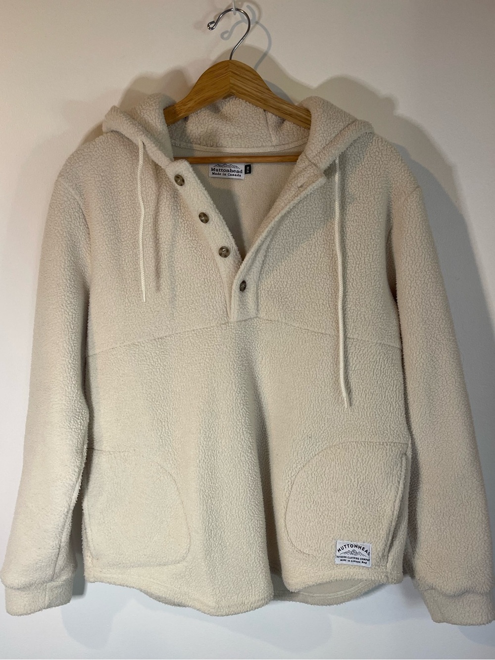 Muttonhead Cream Fleece Sherpa Button Ankle Hoodie Sweatshirt M